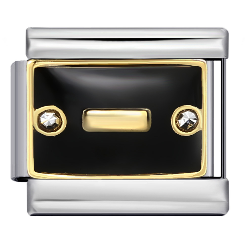 Black Italian modular bracelet with rhinestone numbers, titanium steel welded, gold-plated, and oil-splashed design; freely combinable bangle.