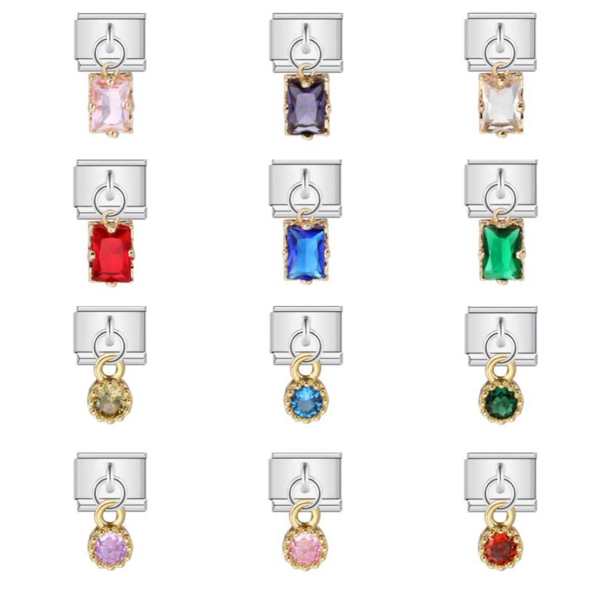 Single small round zircon Italian modular bracelet with stainless steel hook pendant DIY elastic bangle accessory