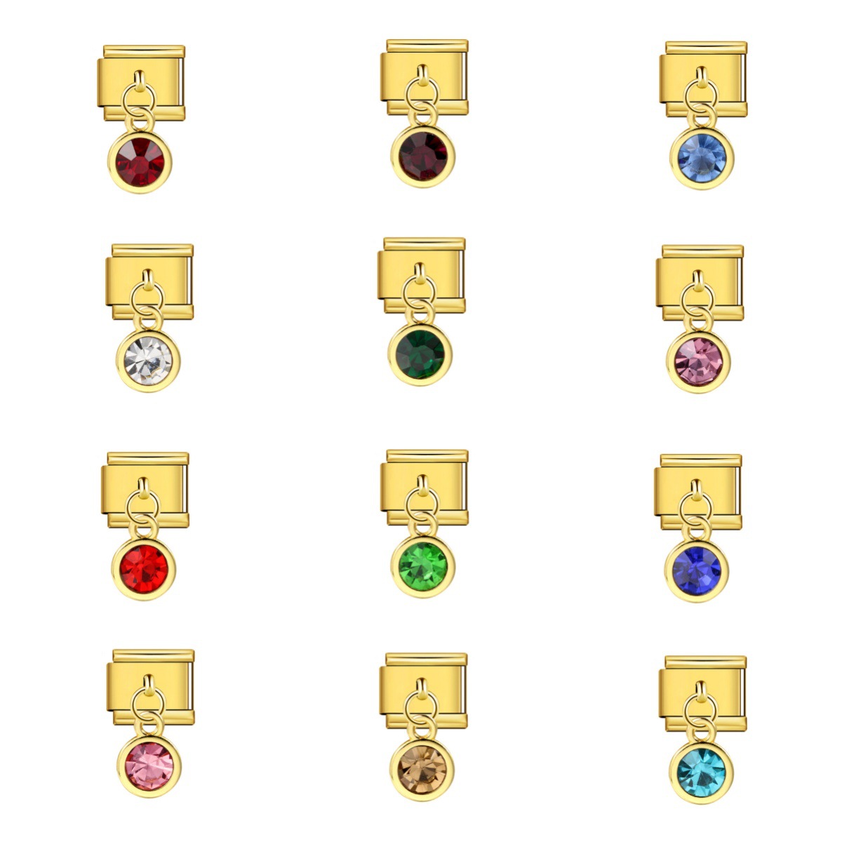 12 Birthstones Gold-Based Round Pendant Italian Modular Bracelet with Titanium Steel Welded Hook - Fashionable and Versatile Bangle