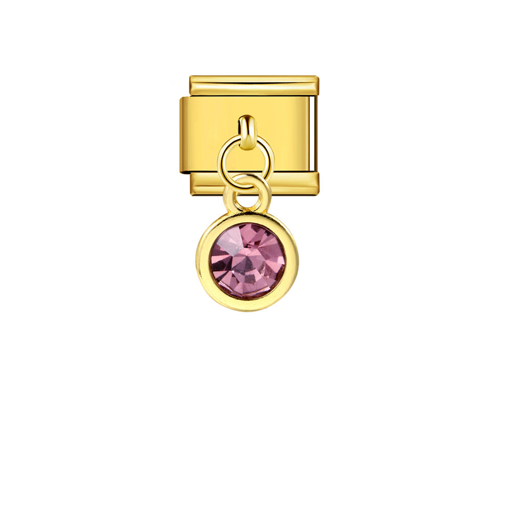 12 Birthstones Gold-Based Round Pendant Italian Modular Bracelet with Titanium Steel Welded Hook - Fashionable and Versatile Bangle