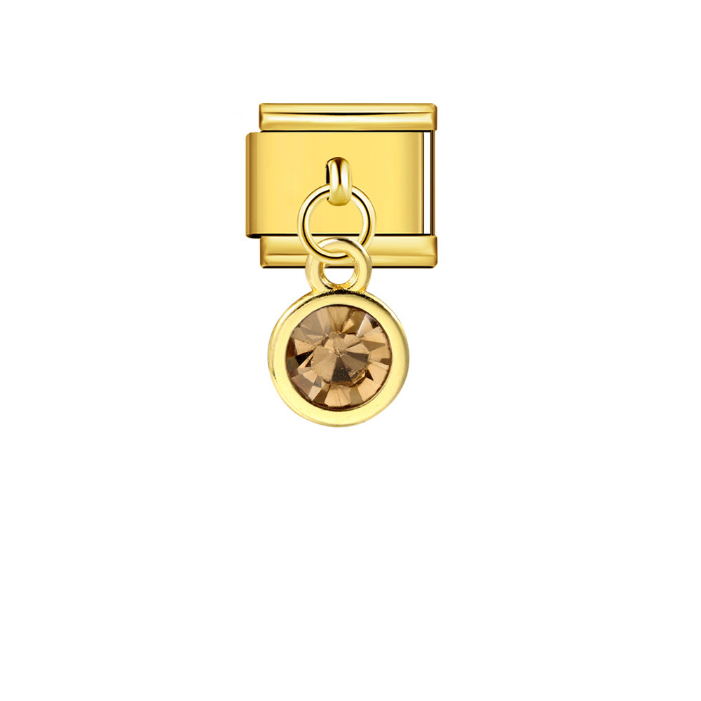 12 Birthstones Gold-Based Round Pendant Italian Modular Bracelet with Titanium Steel Welded Hook - Fashionable and Versatile Bangle