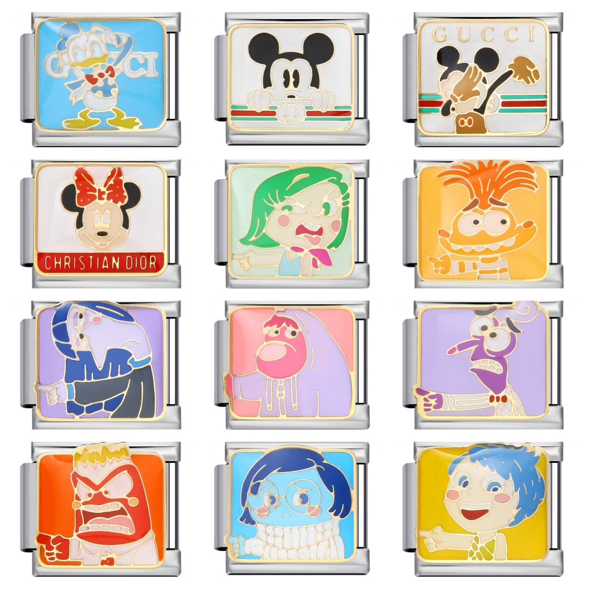 European and American cross-border cartoon character Italian modular bracelet titanium steel welded oil drip pattern DIY splicing bangle