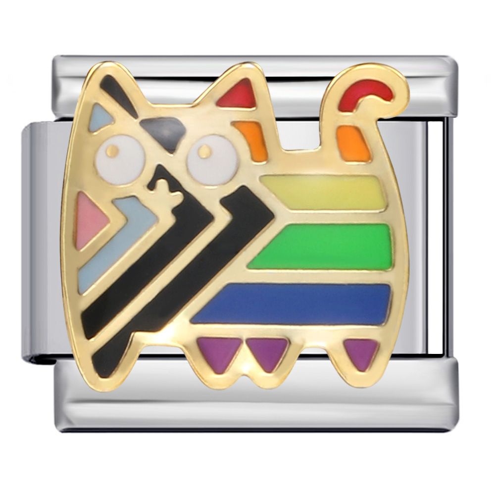 Pet-themed Italian modular bracelet with welding patterns, oil-splicing DIY elastic splicing stainless steel bracelet.