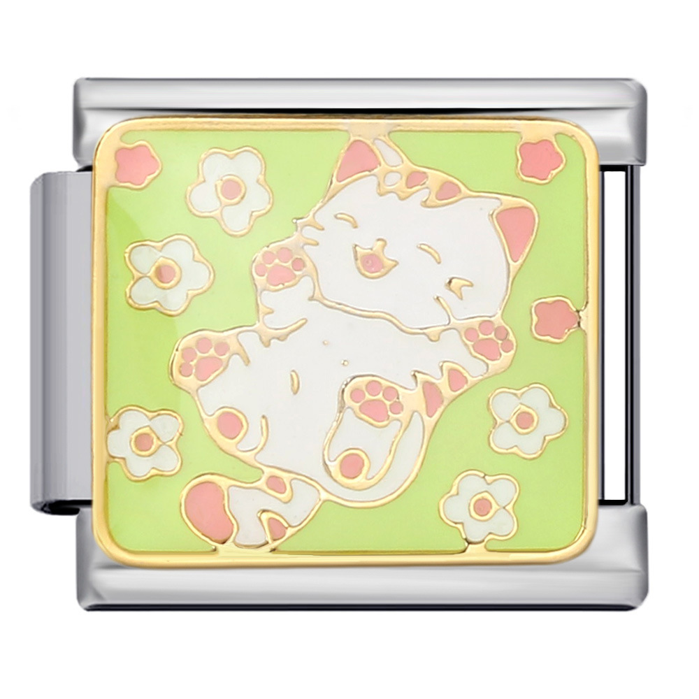 Pet-themed Italian modular bracelet with welding patterns, oil-splicing DIY elastic splicing stainless steel bracelet.