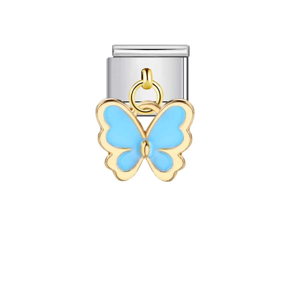 DIY Italian modular bracelet with colorful butterfly elements, hook, pendant, and elastic splicing stainless steel.