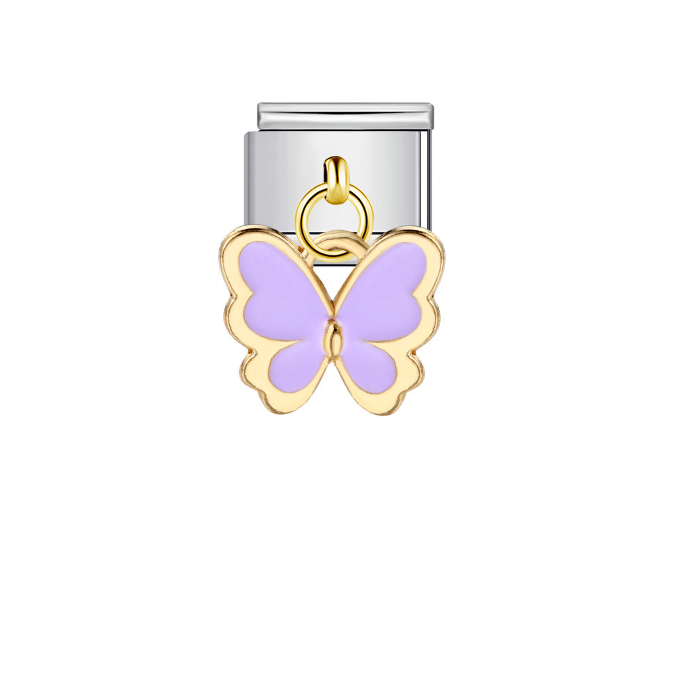 DIY Italian modular bracelet with colorful butterfly elements, hook, pendant, and elastic splicing stainless steel.