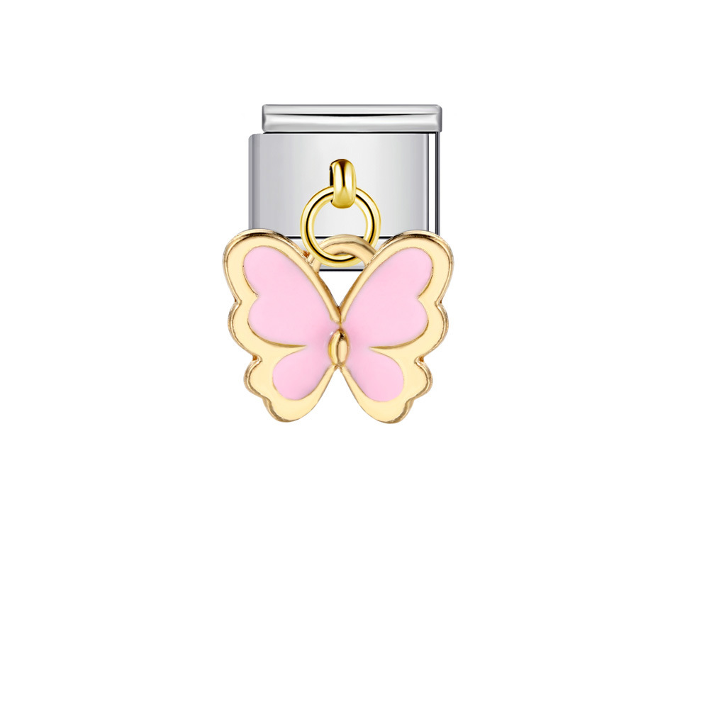 DIY Italian modular bracelet with colorful butterfly elements, hook, pendant, and elastic splicing stainless steel.