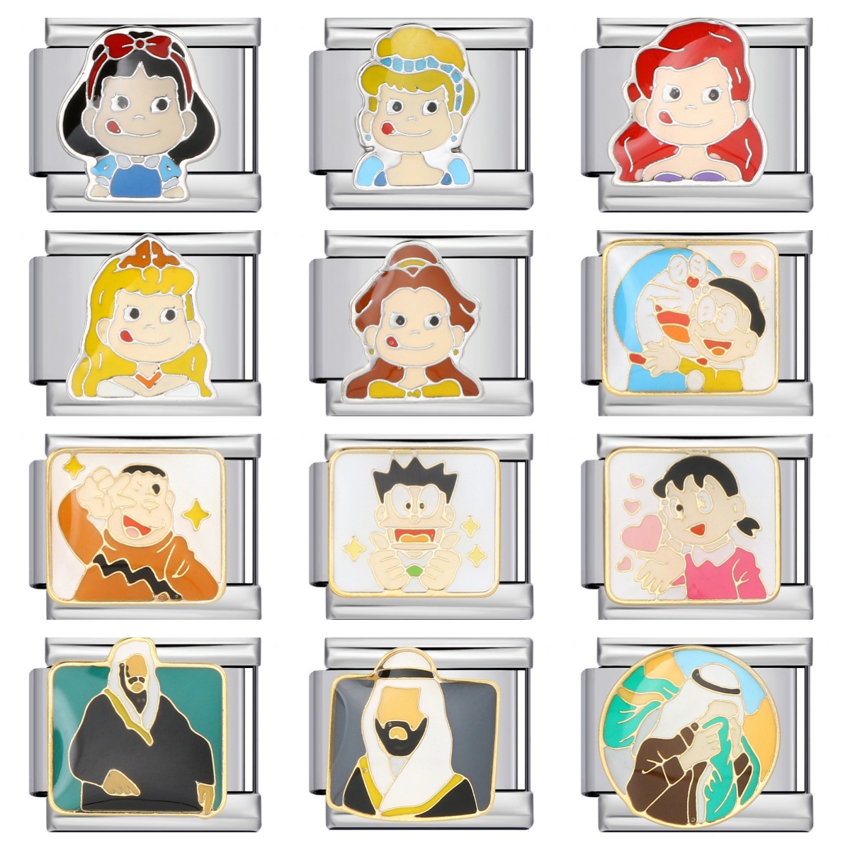 Classic cartoon character Italian modular bracelet, welded, gold-plated, oil-spliced, DIY stainless steel splicing and disassembling bracelet.