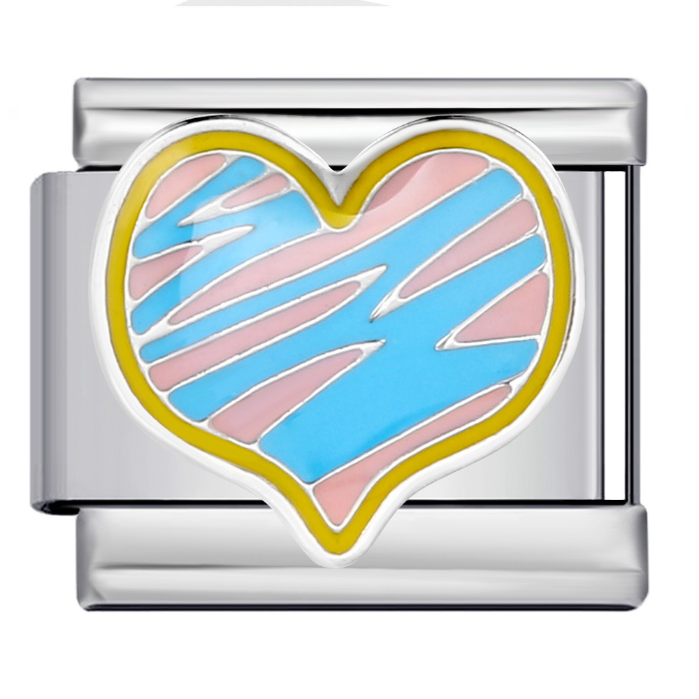 DIY Italian modular bracelet with colorful dripping heart elements, welded pattern, elastic splicing stainless steel bangle.