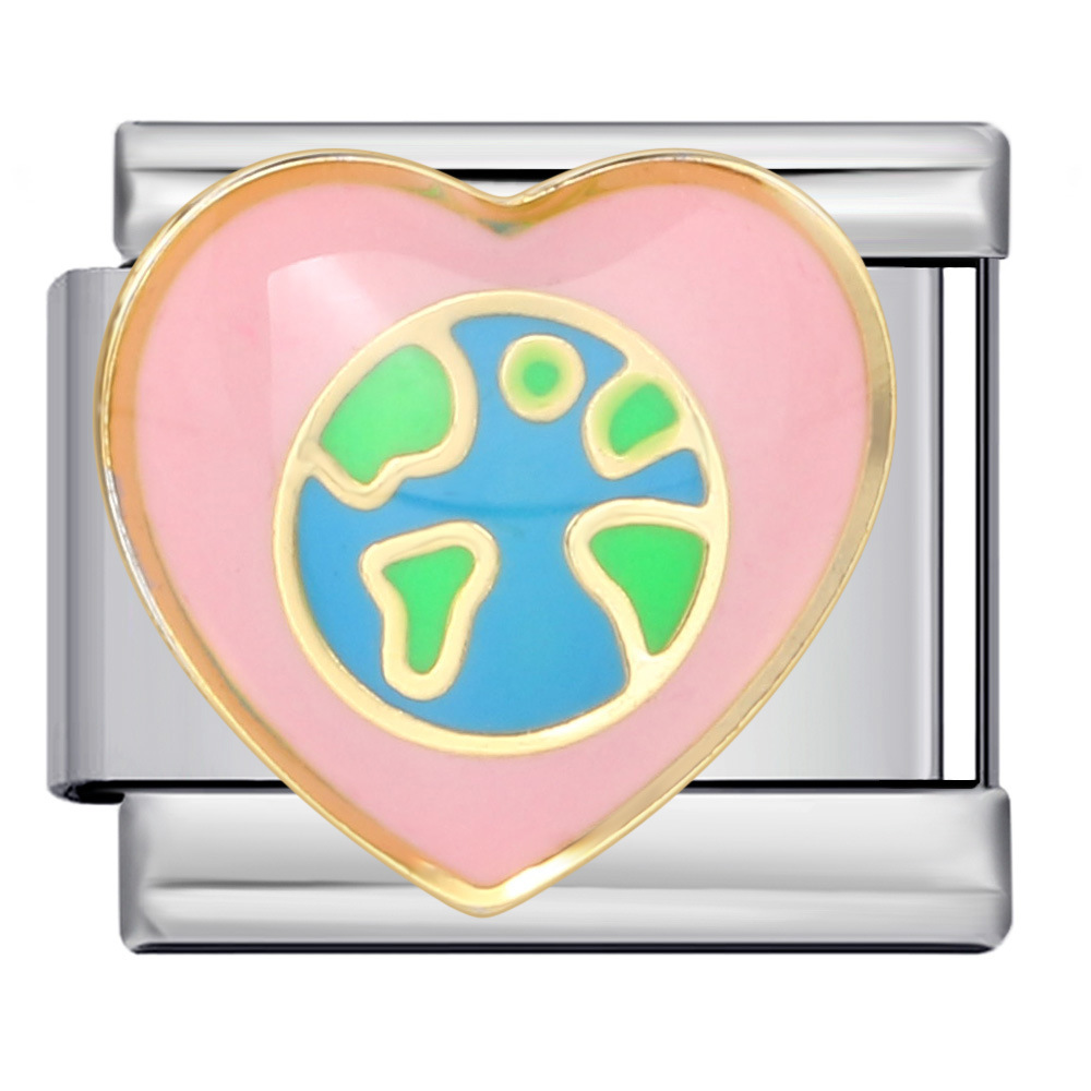 DIY Italian modular bracelet with colorful dripping heart elements, welded pattern, elastic splicing stainless steel bangle.
