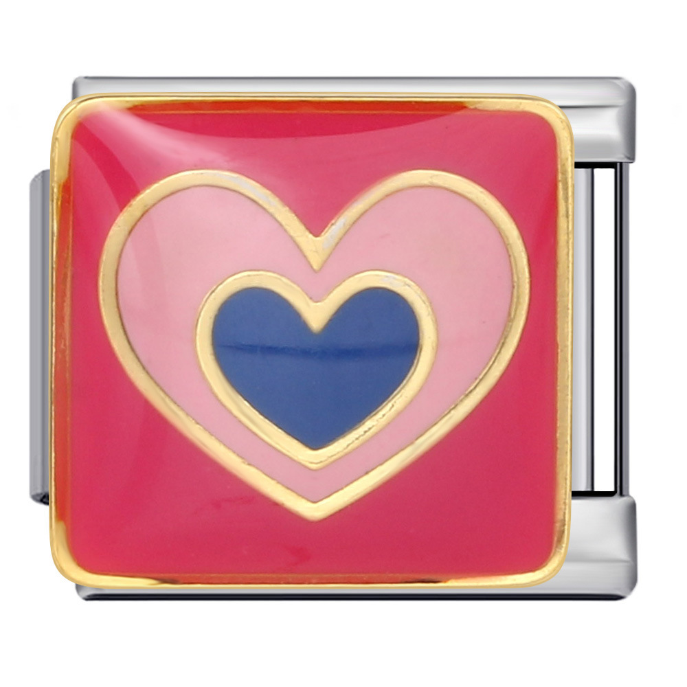 DIY Italian modular bracelet with colorful dripping heart elements, welded pattern, elastic splicing stainless steel bangle.