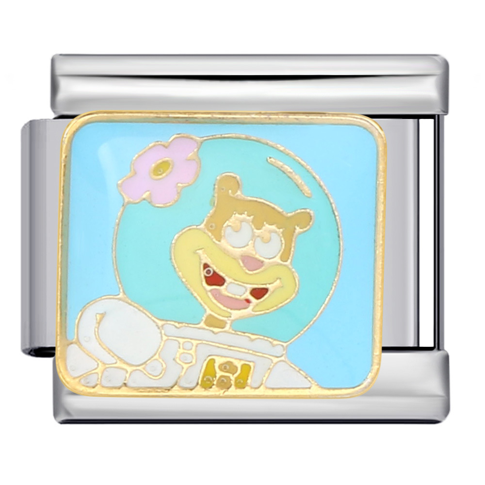 European and American anime Italian modular bracelet, stainless steel welded gold-plated oil-dripping cartoon DIY elastic splicing bracelet