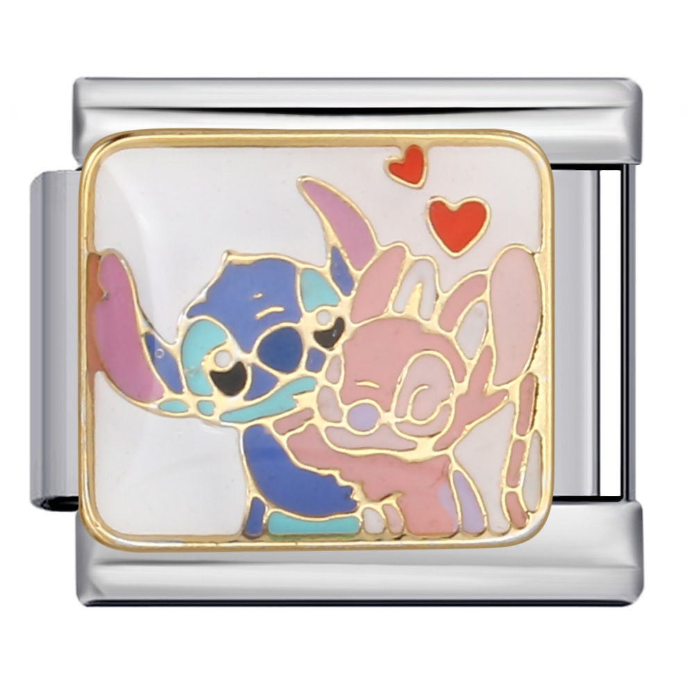 European and American anime Italian modular bracelet, stainless steel welded gold-plated oil-dripping cartoon DIY elastic splicing bracelet