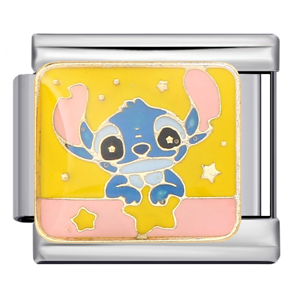 European and American anime Italian modular bracelet, stainless steel welded gold-plated oil-dripping cartoon DIY elastic splicing bracelet