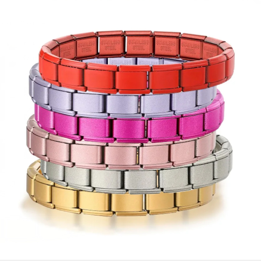 Matte electroplated Italian modular bracelet with elastic interlocking titanium steel watch strap accessories wholesale basic chain