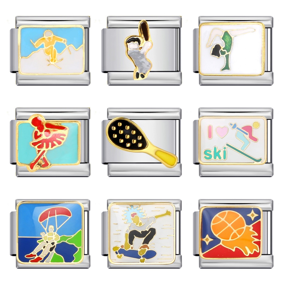 Sports Enthusiast Series Italian Modular Bracelet Stainless Steel Welded Pattern DIY Elastic Splicing Bangle Wholesale