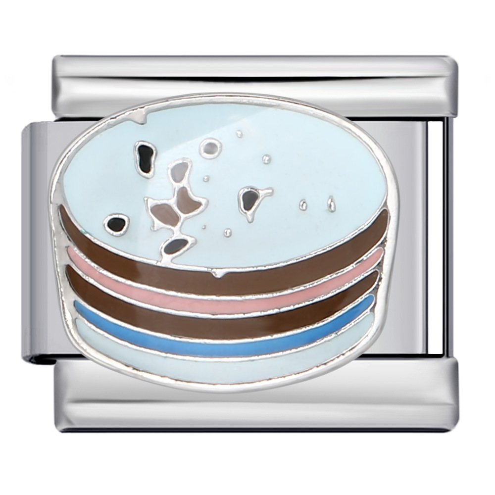 Food Series Italian Modular Bracelet, Titanium Steel Welded Oil-Drip Cartoon Pattern DIY Elastic Patchwork Bracelet