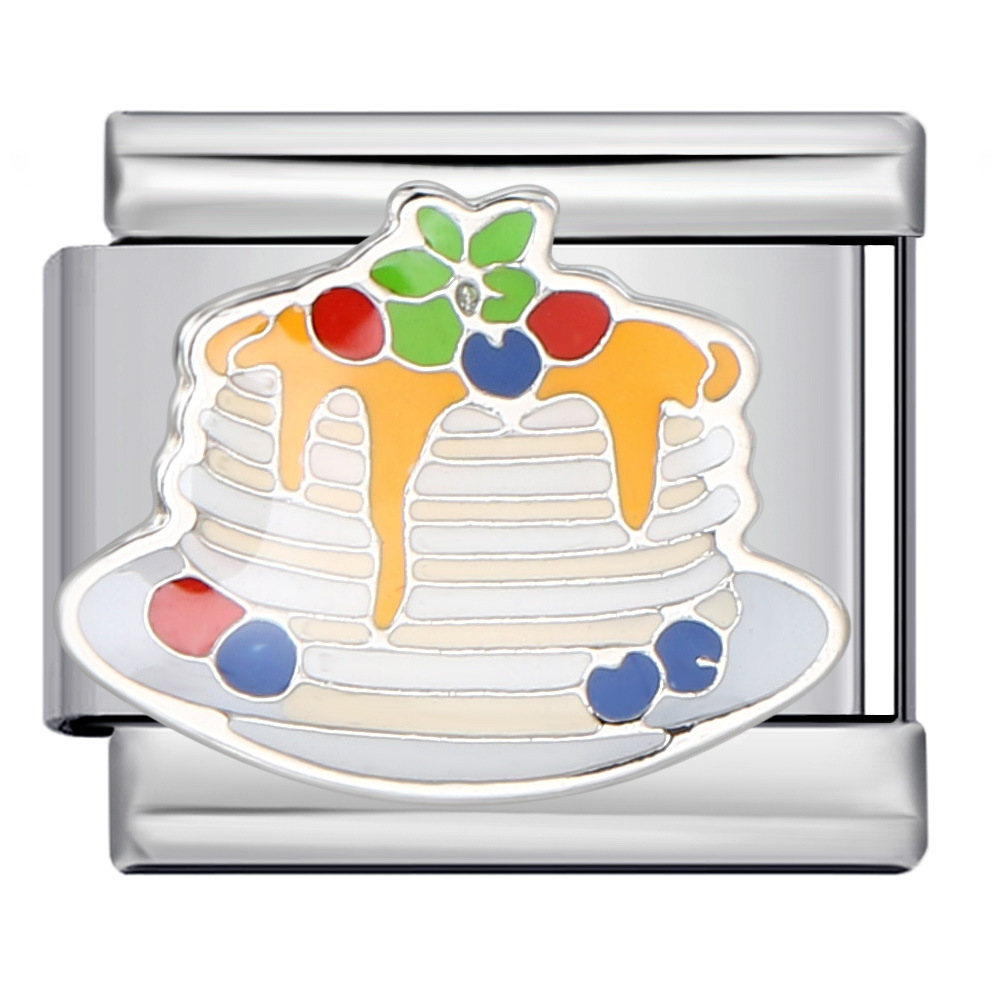 Food Series Italian Modular Bracelet, Titanium Steel Welded Oil-Drip Cartoon Pattern DIY Elastic Patchwork Bracelet