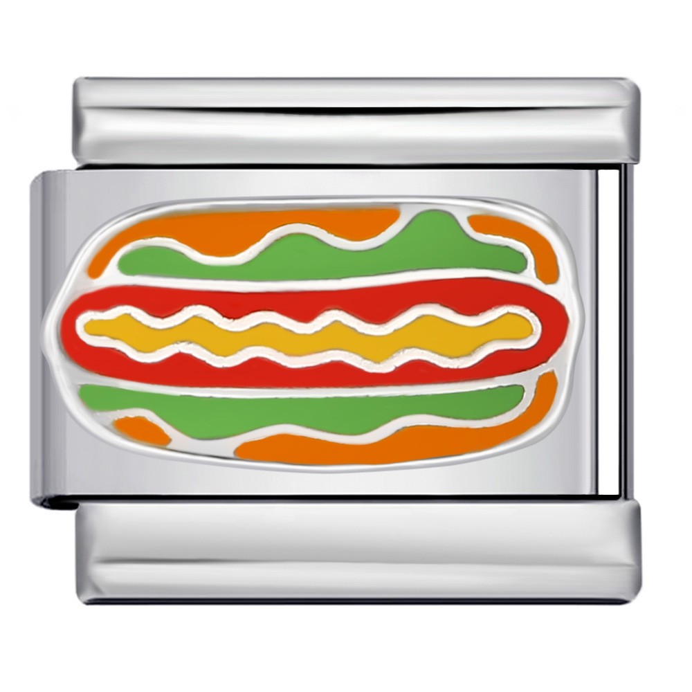 Food Series Italian Modular Bracelet, Titanium Steel Welded Oil-Drip Cartoon Pattern DIY Elastic Patchwork Bracelet