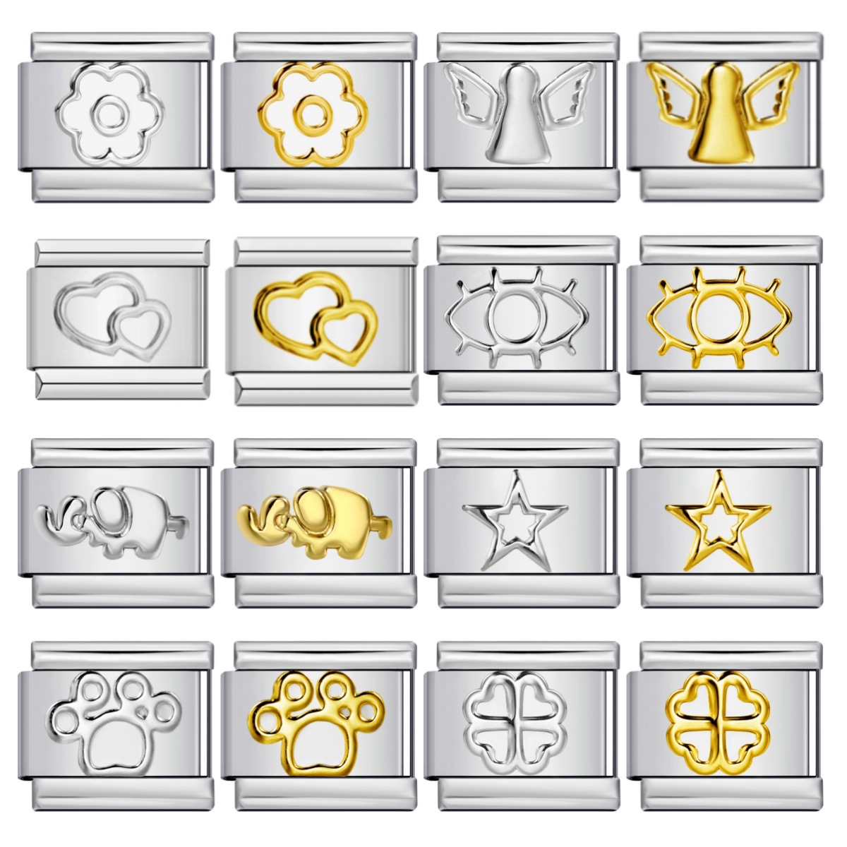 DIY Italian Modular Charm Bracelet with Gold and Silver Stamped Patterns, Titanium Steel
