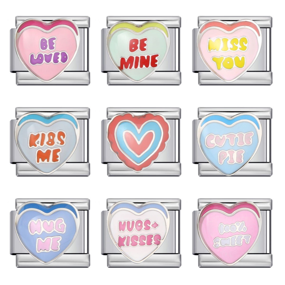 Cross-border e-commerce heart-shaped English series titanium steel welding oil dripping DIY Italian modular bracelet personalized accessories