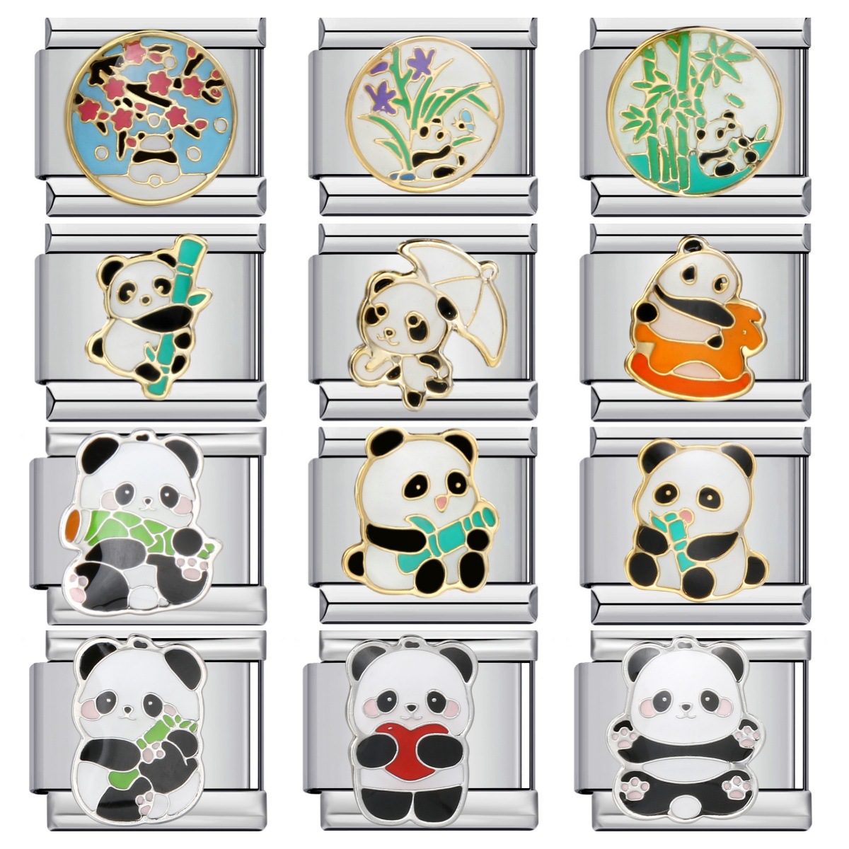 Cute Panda Chinese Style Series Bangle Stainless Steel Gold Plated Welded DIY Italian Modular Bracelet Watch Strap Chain