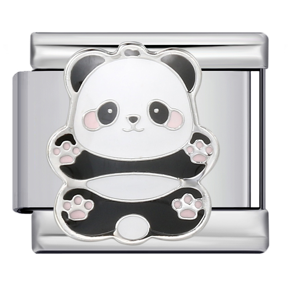 Cute Panda Chinese Style Series Bangle Stainless Steel Gold Plated Welded DIY Italian Modular Bracelet Watch Strap Chain