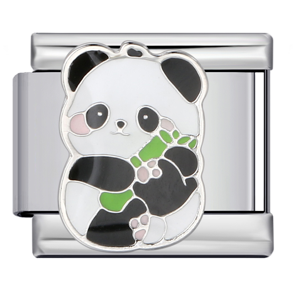 Cute Panda Chinese Style Series Bangle Stainless Steel Gold Plated Welded DIY Italian Modular Bracelet Watch Strap Chain