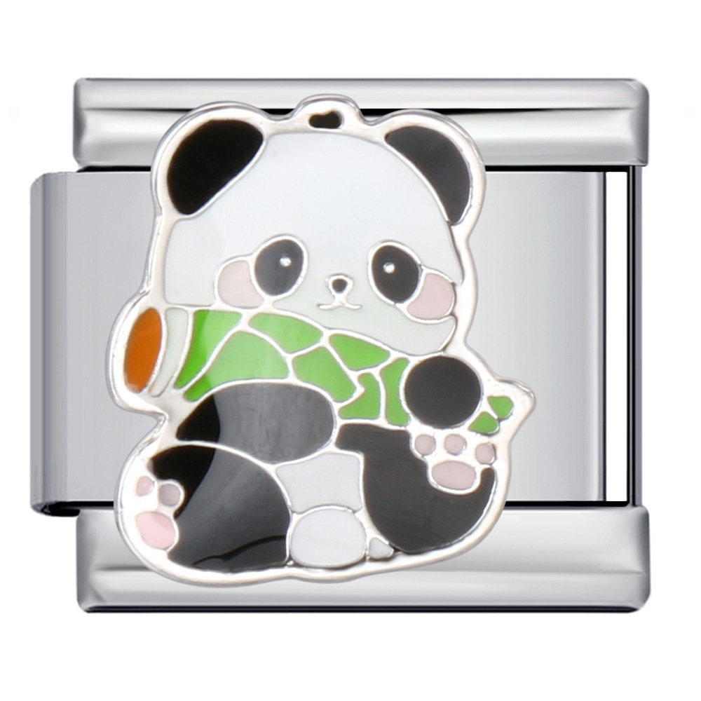 Cute Panda Chinese Style Series Bangle Stainless Steel Gold Plated Welded DIY Italian Modular Bracelet Watch Strap Chain