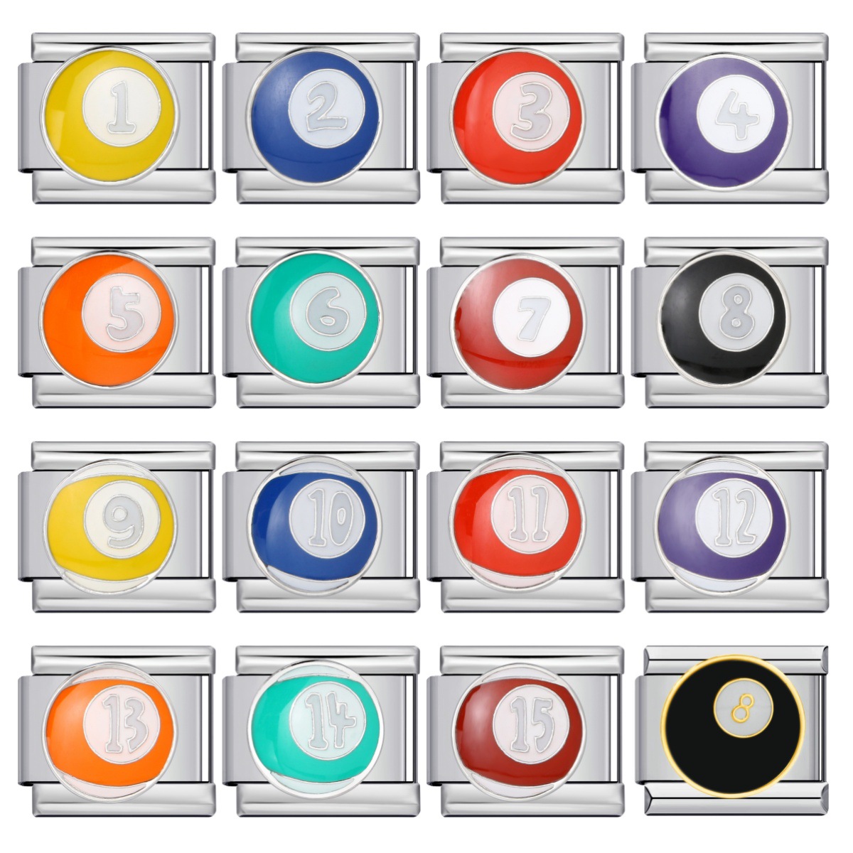 New cross-border style, size 1-15, colorful billiard ball Italian modular bracelet with welding pattern and oil-splicing design.