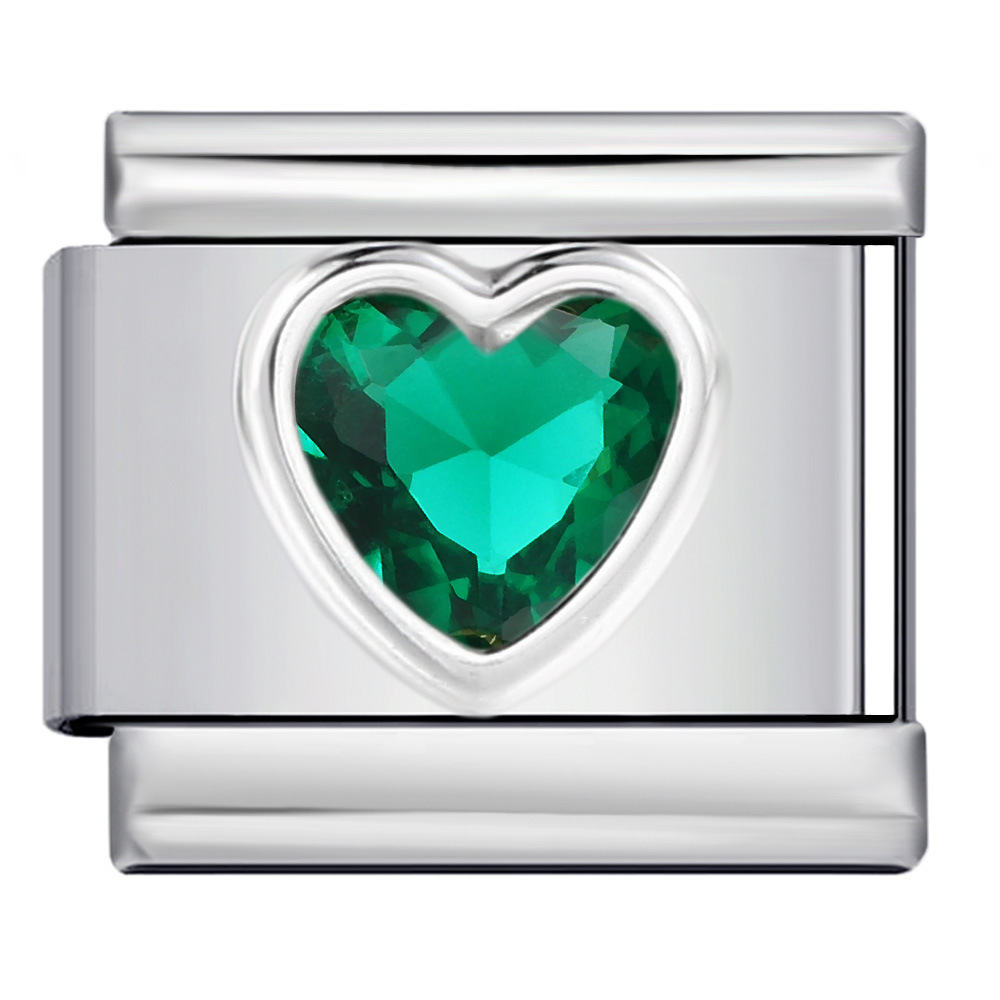 New Heart-Shaped Micro-Inlaid Gemstone Italian Modular Bracelet, Stainless Steel Stamped Crystal Elastic Bracelet Accessories