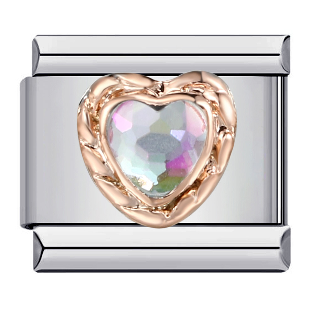 New Heart-Shaped Micro-Inlaid Gemstone Italian Modular Bracelet, Stainless Steel Stamped Crystal Elastic Bracelet Accessories