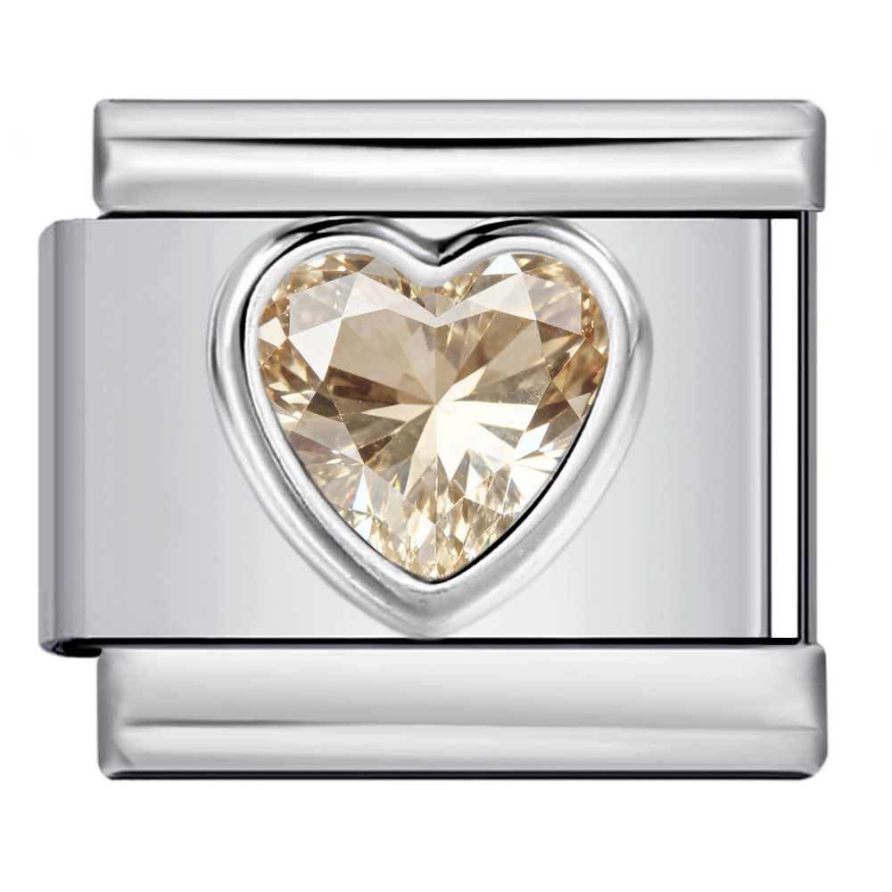 New Heart-Shaped Micro-Inlaid Gemstone Italian Modular Bracelet, Stainless Steel Stamped Crystal Elastic Bracelet Accessories