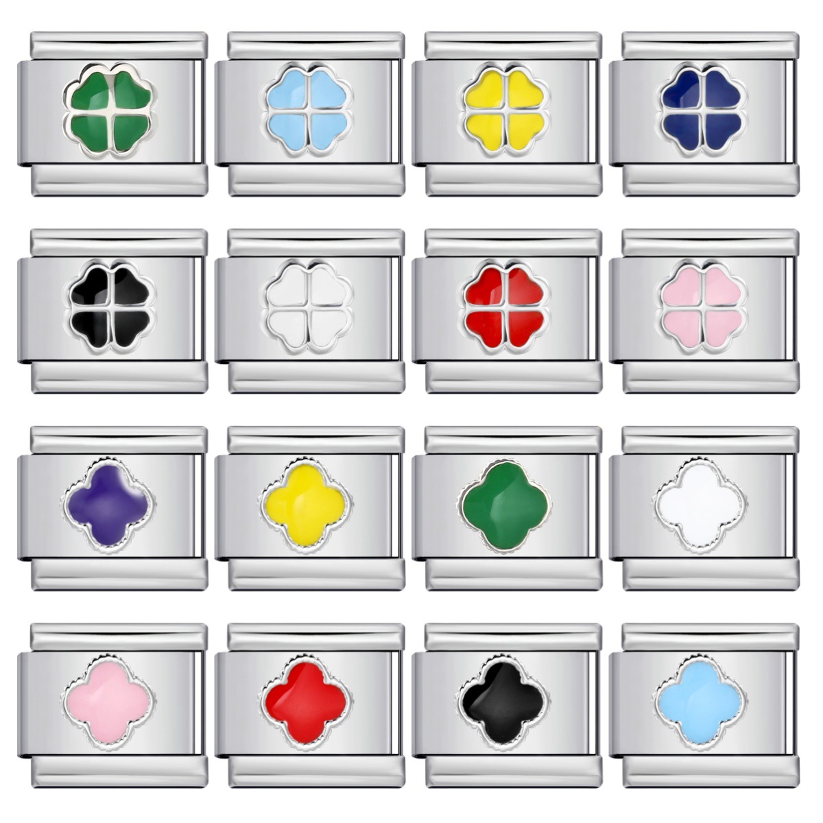 Colorful dripping four-leaf clover modular bracelet, stainless steel stamped pattern DIY elastic bracelet accessories wholesale
