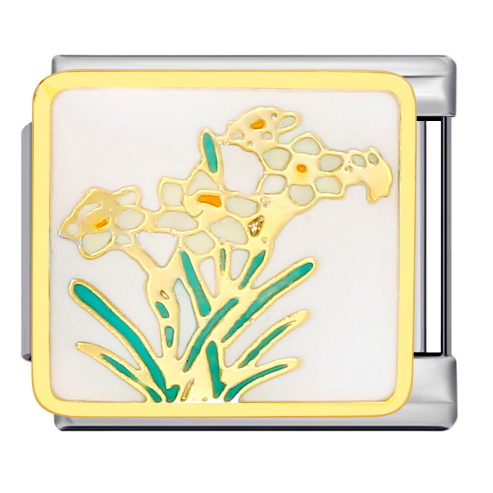 Floral Series Italian Modular Bracelet Stainless Steel Welded Gold Plated Oil Drip DIY Elastic Bangle Accessories Wholesale