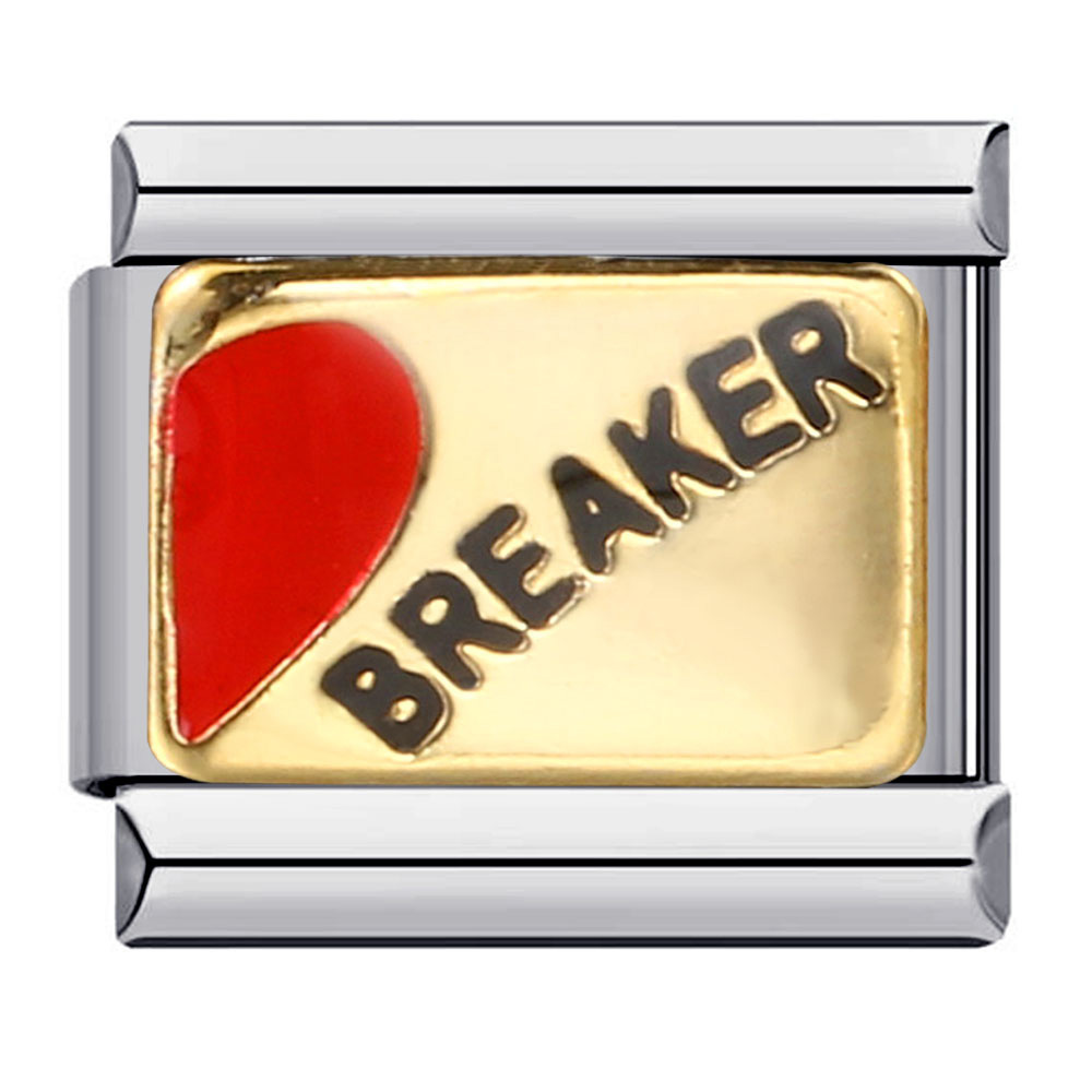 Gold-plated, English heart-shaped Italian modular bracelet, stainless steel welded gold-plated oil-sprinkled DIY elastic bangle