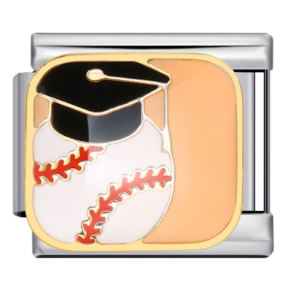 New graduation season Italian modular bracelet, titanium steel welded gold-plated, oil-sprinkled cartoon DIY fashion bangle