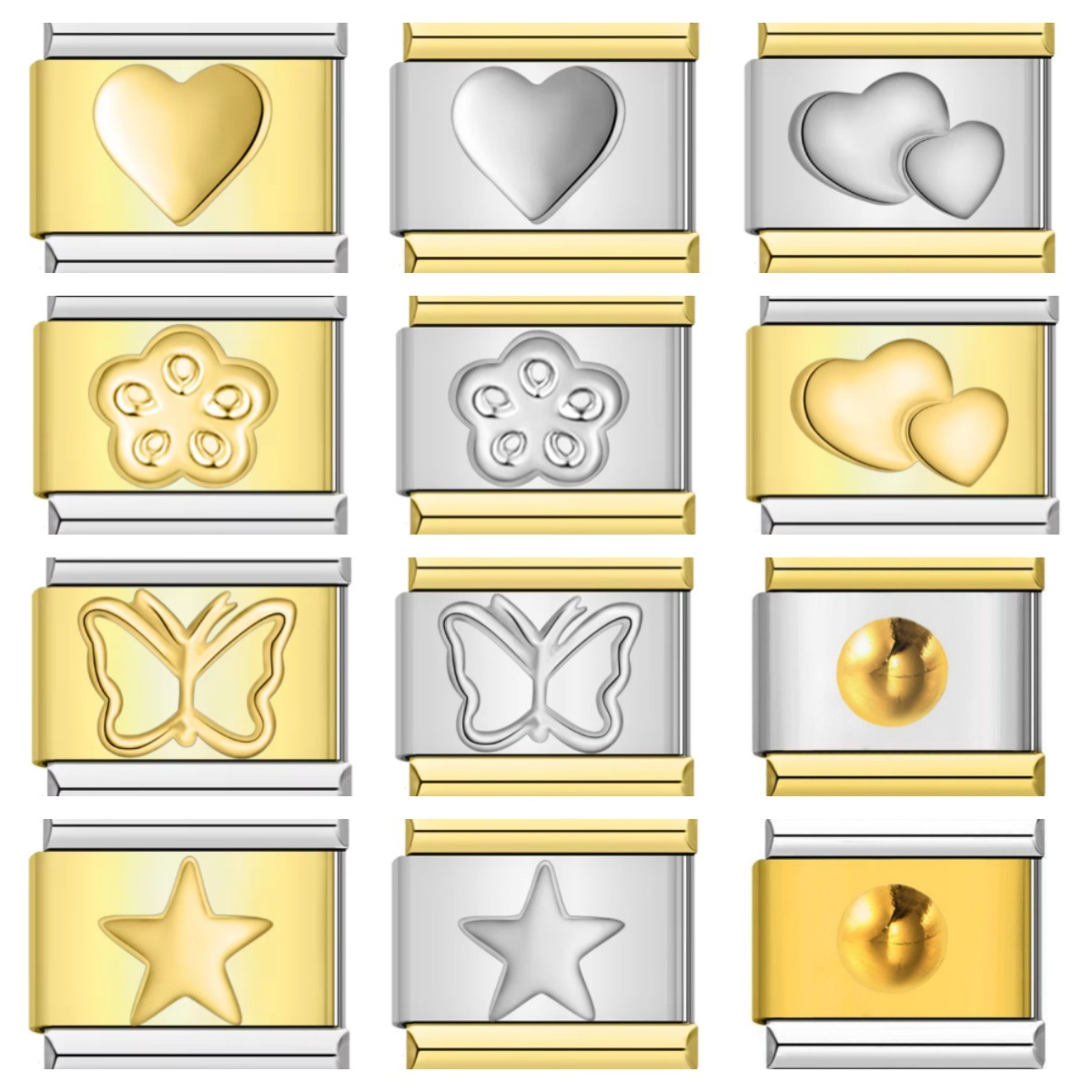 Two-tone stamped pattern Italian modular bracelet DIY gold-plated silver titanium steel bangle Italian Charms