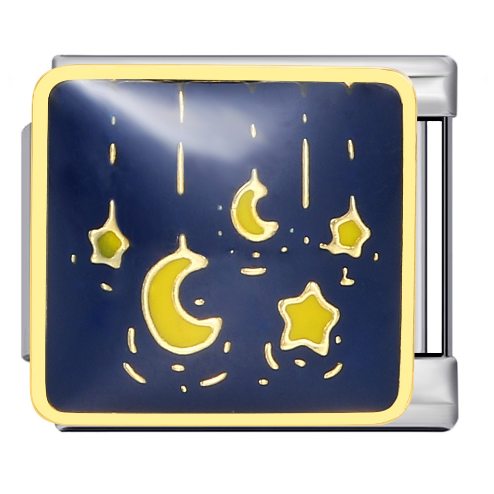 Night Sky Star Moon Series Italian Modular Bracelet Stainless Steel Welded Pattern DIY Elastic Bangle Accessories