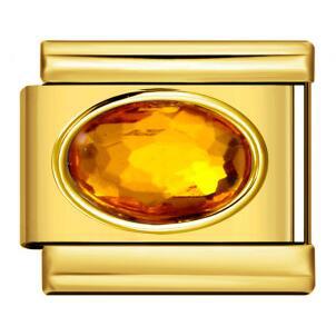 Gold-based oval gemstone Italian modular bracelet, birthstone, stainless steel DIY fashion versatile bracelet accessory.