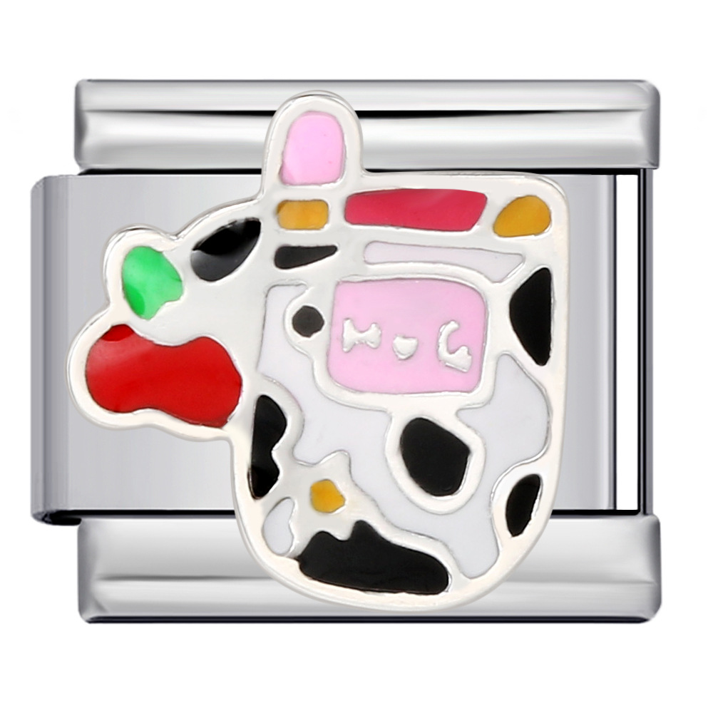 Colorful Childhood Toys Italian Modular Bracelet Titanium Steel Welded Oil Drip Pattern DIY Bracelet for Little Girls