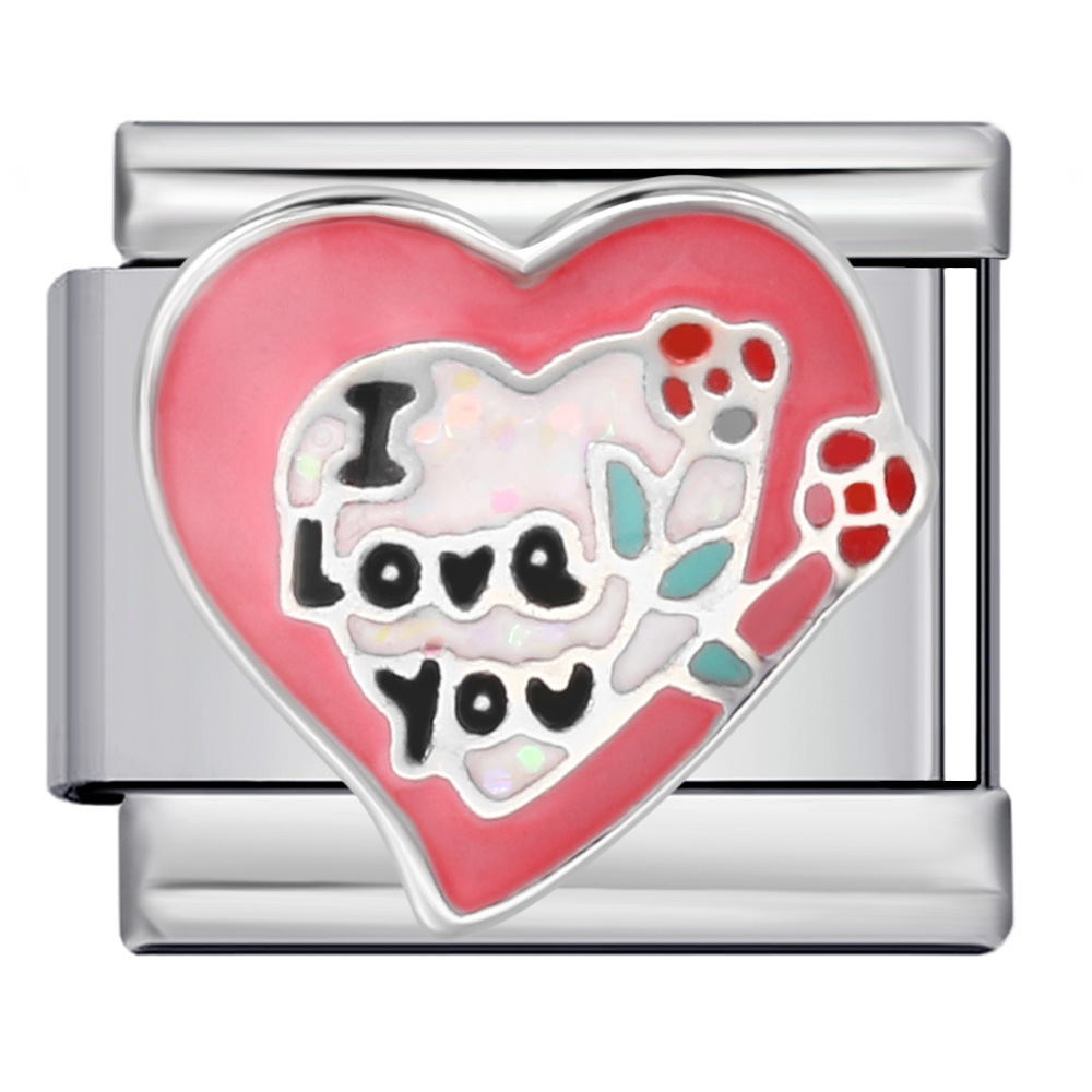 Romantic Valentine's Day Sweet Series Italian Modular Bracelet Titanium Steel Welded Oil Drip Pattern DIY Bracelet
