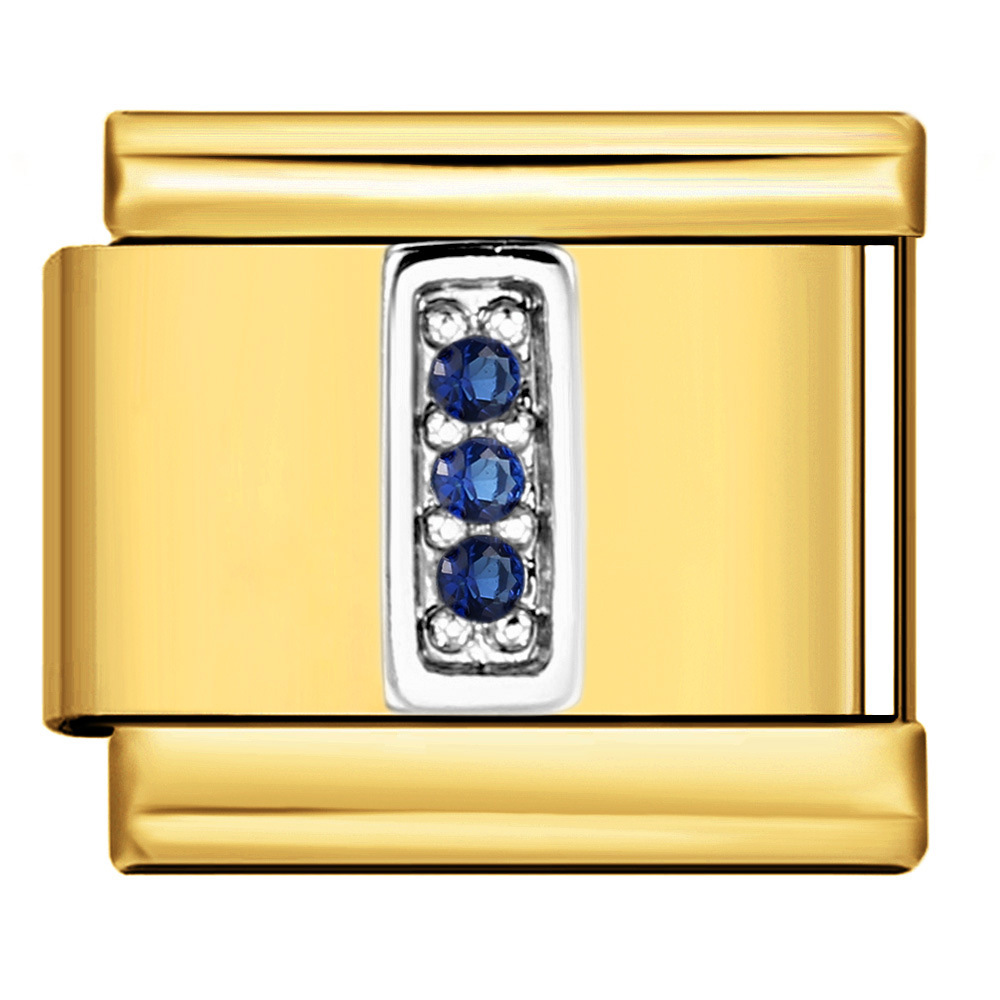 Italian modular bracelet with gold base, blue diamond lettering, DIY stainless steel elastic assembly and welding.