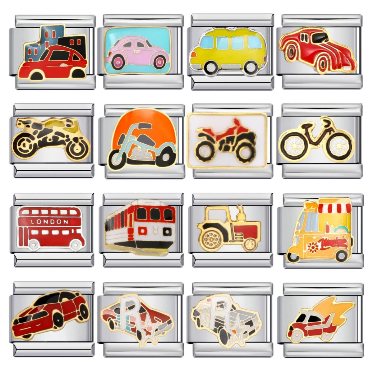 Cross-border hot-selling fire truck and train Italian modular bracelet DIY titanium steel welded gold-plated oil-dripping bracelet