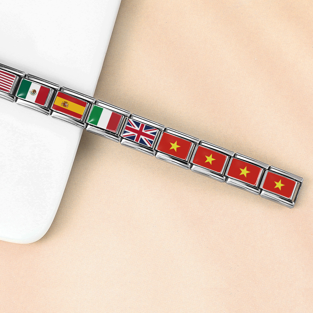Hot-selling new world flag photo epoxy series titanium steel DIY Italian modular bracelet accessories wholesale