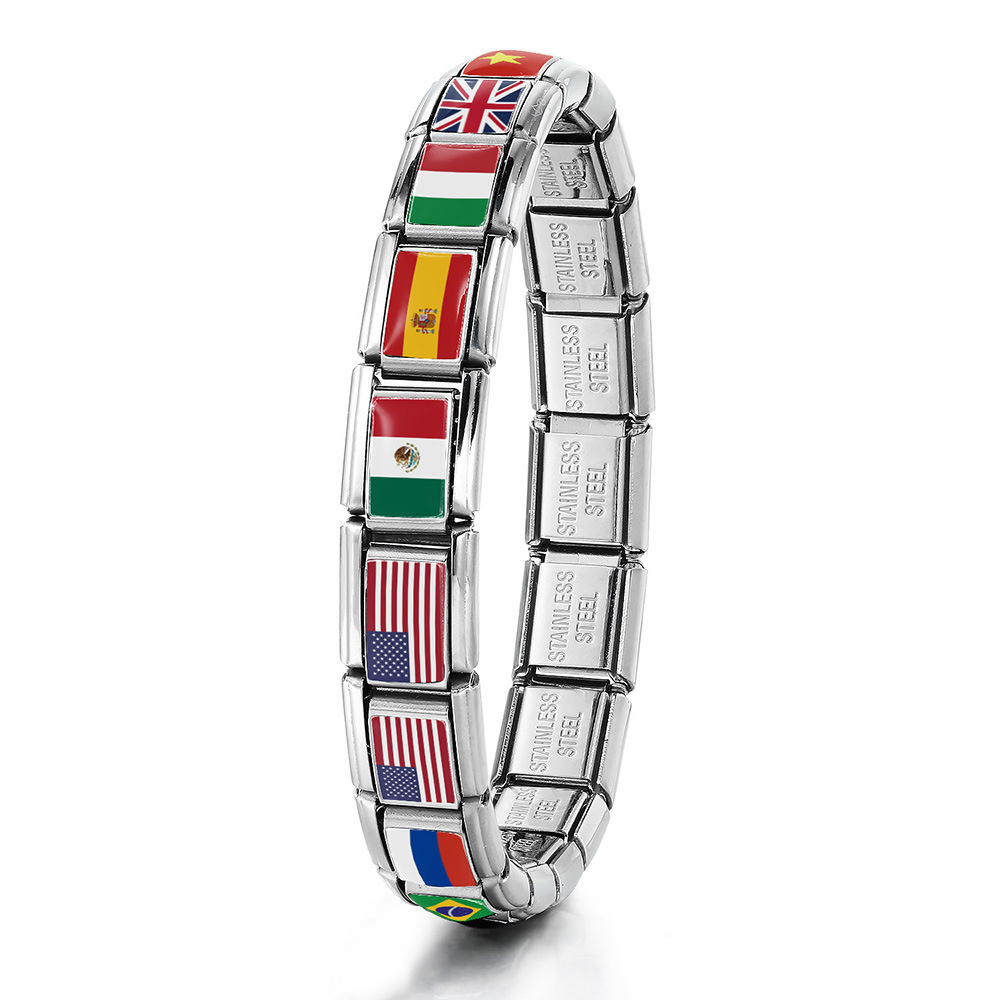 Hot-selling new world flag photo epoxy series titanium steel DIY Italian modular bracelet accessories wholesale