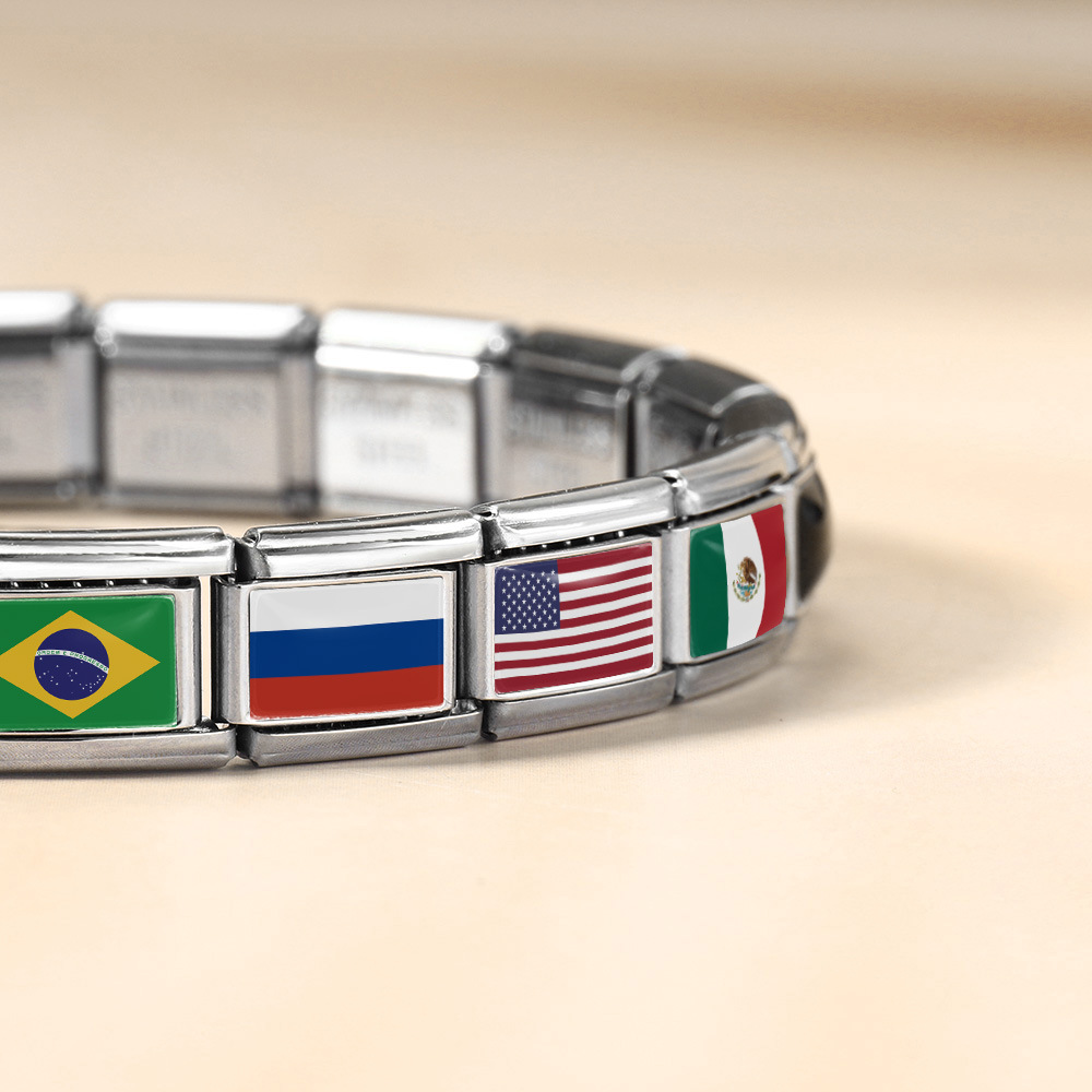 Hot-selling new world flag photo epoxy series titanium steel DIY Italian modular bracelet accessories wholesale