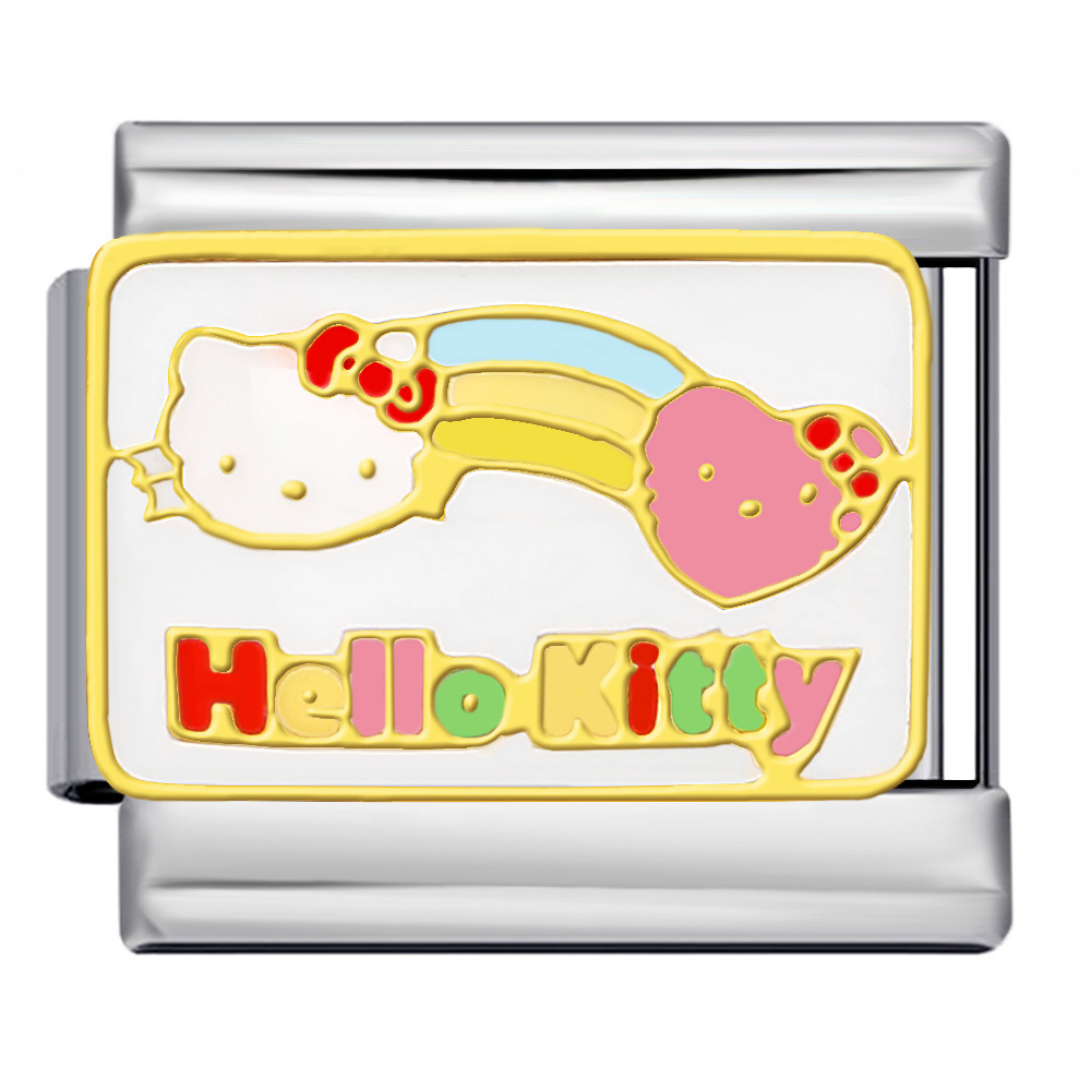 Cute Cartoon Cat Series Titanium Steel Welded Oil-Drip Bracelet, DIY Italian Modular Bracelet, Best Friend Gift