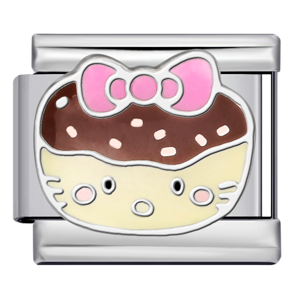 Cute Cartoon Cat Series Titanium Steel Welded Oil-Drip Bracelet, DIY Italian Modular Bracelet, Best Friend Gift