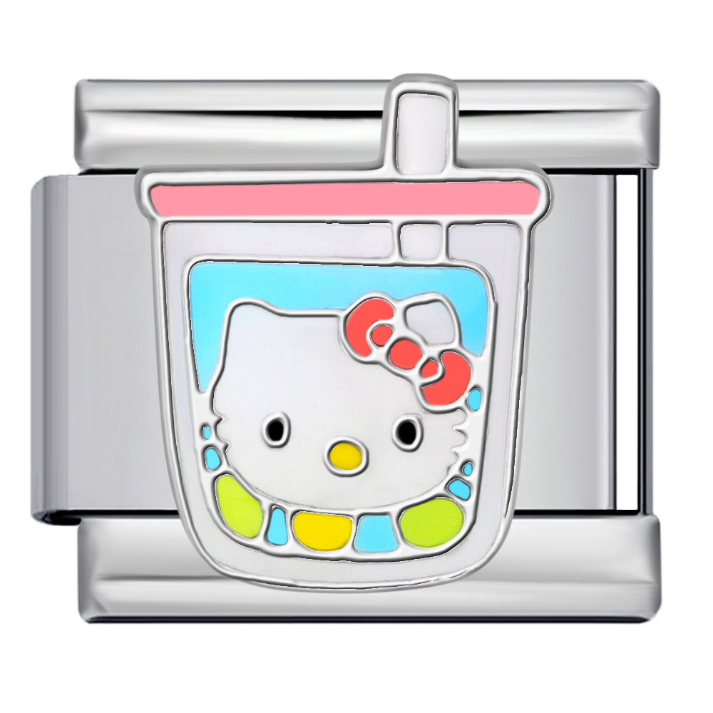 Cute Cartoon Cat Series Titanium Steel Welded Oil-Drip Bracelet, DIY Italian Modular Bracelet, Best Friend Gift